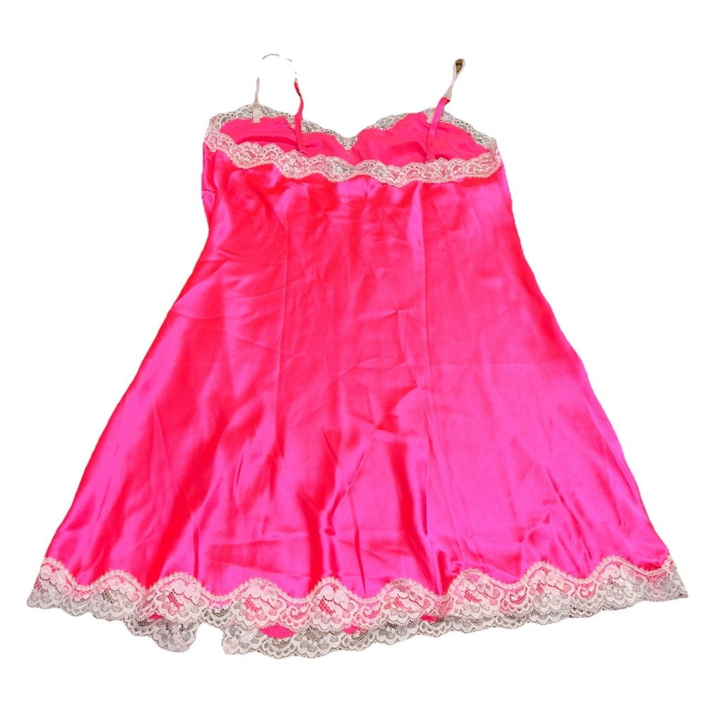 NWT Vtg Y2K 2000 Victoria's Secret Hot Pink Satin Lace Lingerie Babydoll Women S - Picture 4 of 7